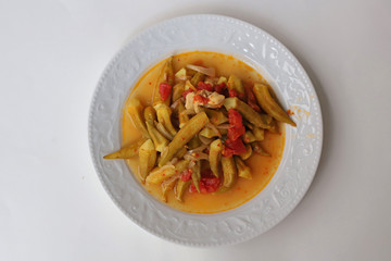 Traditional delicious Turkish foods; okra food (bamya)