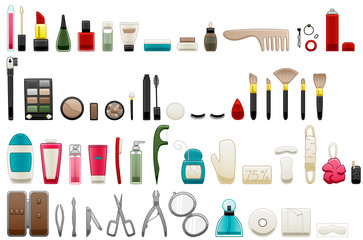 Hygiene and beauty products big set on white background