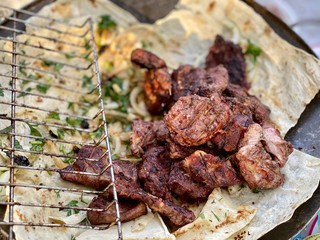 grilled meat and vegetables