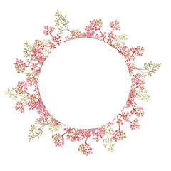 Hand drawn watercolor wreath with picturesque herbs, leaves and bloomy bindweed isolated on a white background. Ideal for creating  invitations, greeting cards. Floral illustration.Botanic composition
