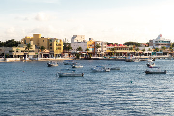 Fototapeta na wymiar Cozumel, Quintana Roo / Mexico - 11 07 2019: View of Cozumel Island harbour from the water