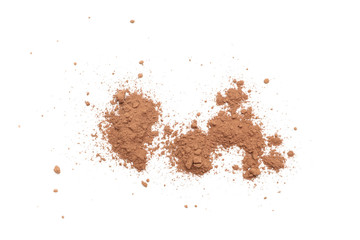 Cocoa powder isolated on white background, top view