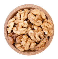 Walnut on a plate on a white background