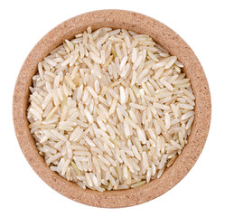 Rice seeds in a plate on a white background.