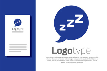 Blue Speech bubble with snoring icon isolated on white background. Concept of sleeping, insomnia, alarm clock app, deep sleep, awakening. Logo design template element. Vector Illustration