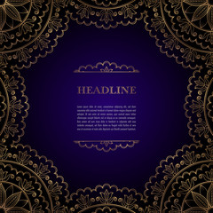 Luxury background with golden ornamental frame for greeting card, invitation or announcement