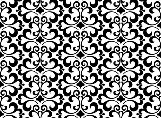 Flower geometric pattern. Seamless vector background. White and black ornament