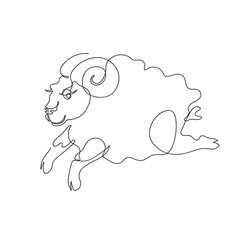 The ram is jumping. Continuous line. Vector illustration in a minimalistic style.