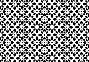 Flower geometric pattern. Seamless vector background. White and black ornament