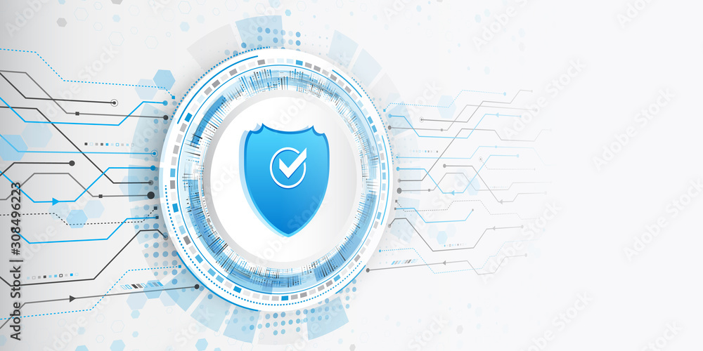 Poster Safety and confidential data protection. Future cyber technology web services for business and internet project. Isometric vector illustration.