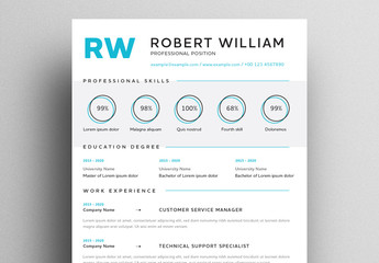 Resume Layout with Circle Charts and Blue Accents