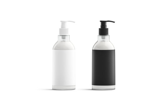 Blank cream bottle with black and white label mock up