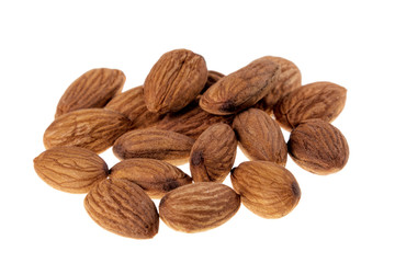 Almonds, a great comfort food and snack on white background