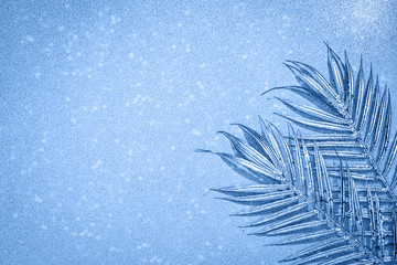 Winter New Year metallic glittering Xmas card in blue color toned. New Year and Christmas blue...