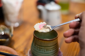Closeup of japanese steamed egg or chawanmushi.
