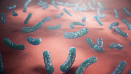 3d illustration viruses causing infectious diseases, decreased immunity. Concept of viral disease. Virus abstract background. Cell infect organism. Abstract pathogenic bacteria. Rabies virus