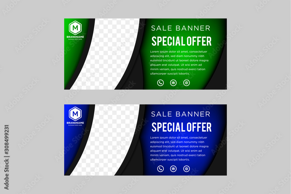 Aufkleber collection blue and green horizontal business banner set vector templates. clean modern geometric ab