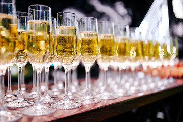 glasses of champagne on an evening party