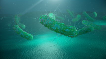 Viruses causing infectious diseases, decreased immunity. Concept of viral disease. Virus abstract background. Cell infect organism. Abstract pathogenic bacteria. Rabies virus, 3d illustration