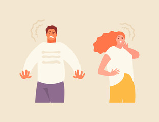 Frightened man and woman characters. Emotion of fear and shock