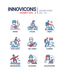 Hobby and activities - line design style icons set