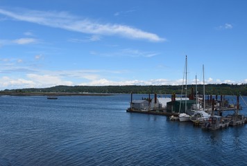 boats at the pier and wharf at Fanny Bay, Vancouver Island BC Canada