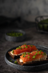 soft cheese and salmon toasts
