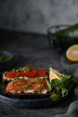 soft cheese and salmon toasts