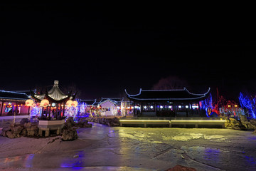 Architectural scenery of Tangshan South Lake Park, Tangshan City, Hebei, China