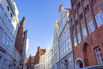 Beautiful house facades in historical downtown, Lübeck, Germany