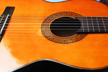 Classic guitar that placed horizontally