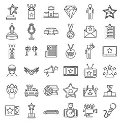 Celebrity famous icons set. Outline set of celebrity famous vector icons for web design isolated on white background