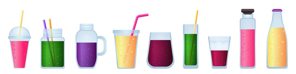 Smoothie icons set. Cartoon set of smoothie vector icons for web design