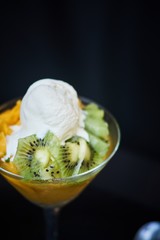 ice cream in glass bowl