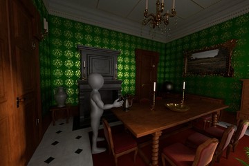 3D Render of Cartoon Character in Baroque Room