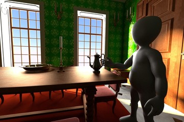 3D Render of Cartoon Character in Baroque Room