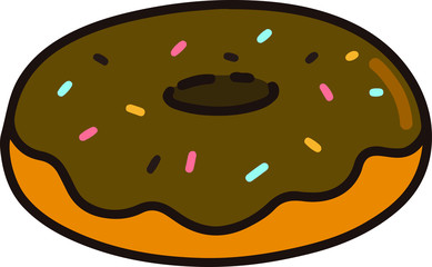 Outlined chocolate donut with sprinkles