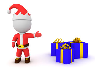 3D Santa Claus showing christmas presents