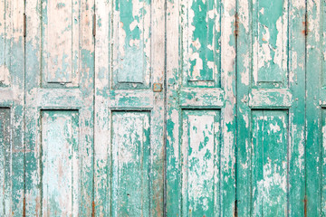 Old wooden door, green, black ground texture