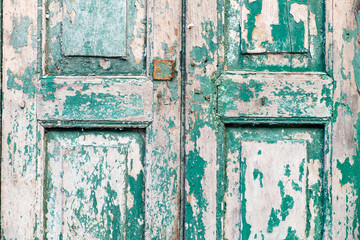Old wooden door, green, black ground texture