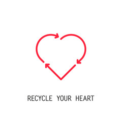 Red recycle heart icon. Recycle love. Vector
