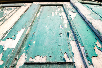 Old wooden door, green, black ground texture