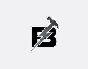 Hammer Flash B Letter Logo, Fast Service Logo Icon.