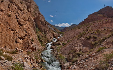 Tajikistan. The Pamir highway near the border area with Afghanistan, the tributaries of the Panj river.