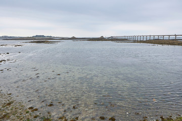 Roscoff, Brittany, coastal region with bridge, island in the background