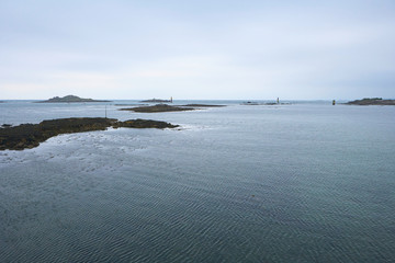 Roscoff, Brittany, coastal region with buoys, clouded sky