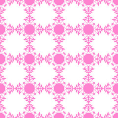 Pink geometric floral patterns on a white background