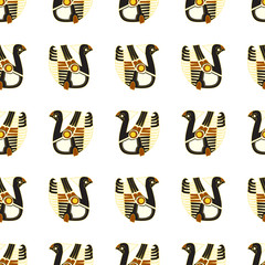 Seamless pattern of ancient images of birds on a white background