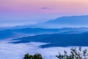 Fototapeta na wymiar Beautiful fog coverage mountain valley and sunlight in the morning colorful,Sri Nan Park,Nan,Thailand