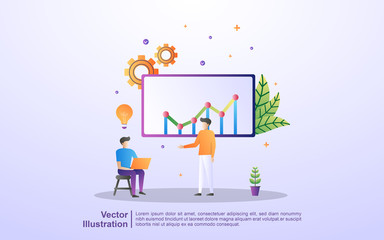 Team brainstorming concept. People who have ideas, teams interact, teams solve problems in business, business solutions. Can use for web landing page, banner, mobile app. Vector Illustration